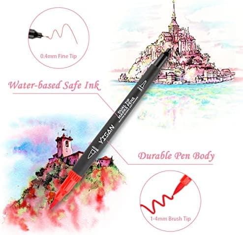 YISAN Dual Brush Pens 70771 - Filzstifte 36 Farben für Künstler und Handlettering - Fine Point Zeichnung Stifte