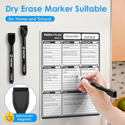 Maxtek Magnetic Dry-Erase Markers, 6 Stücke, Schwarz, Trockenausschlag, Radiergummi, Abwischbar, Geruchsarmer, Ethikomsi