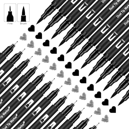 Funnasting Fineliner Stifte Set Schwarz für Künstler, Illustration und Technisches Zeichnen - 12 Stück Dual Brush Pen, S