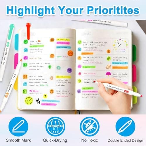 Funnasting Textmarker 15 Farben Pastell mit Zwei Spitzen für Journaling und Bürobedarf