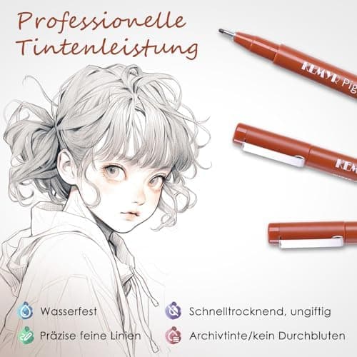 Fineliner Schwarz für Künstler - Wasselfest Zentangle Stifte & Pigment Liner Set (0.03mm-L), 22 Stück