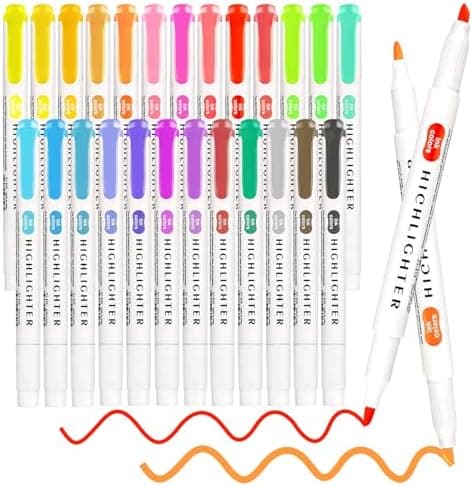Funnasting Textmarker 15 Farben Pastell mit Zwei Spitzen für Journaling und Bürobedarf