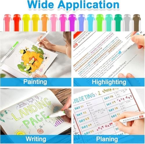 Funnasting Textmarker 15 Farben Pastell mit Zwei Spitzen für Journaling und Bürobedarf