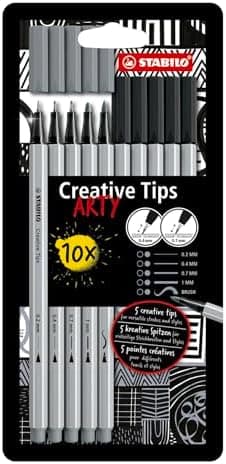 STABILO Multi-Liner-Set für Künstler - Creative Tips - ARTY - 5er Pack - Schwarz