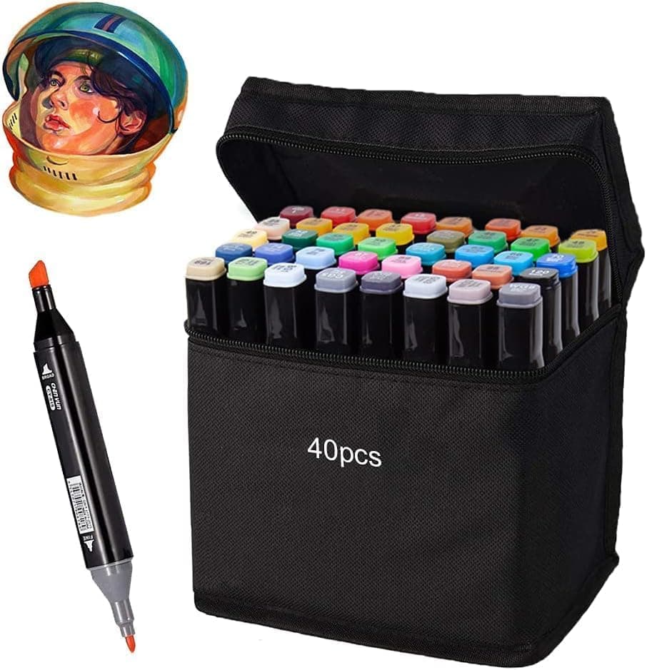 Alkohol Marker Set 40 Farben Dicke und Dünne, Permanent-Kunstmarker mit Filzstiften, Tragetasche zur Zeichnung und Gest
