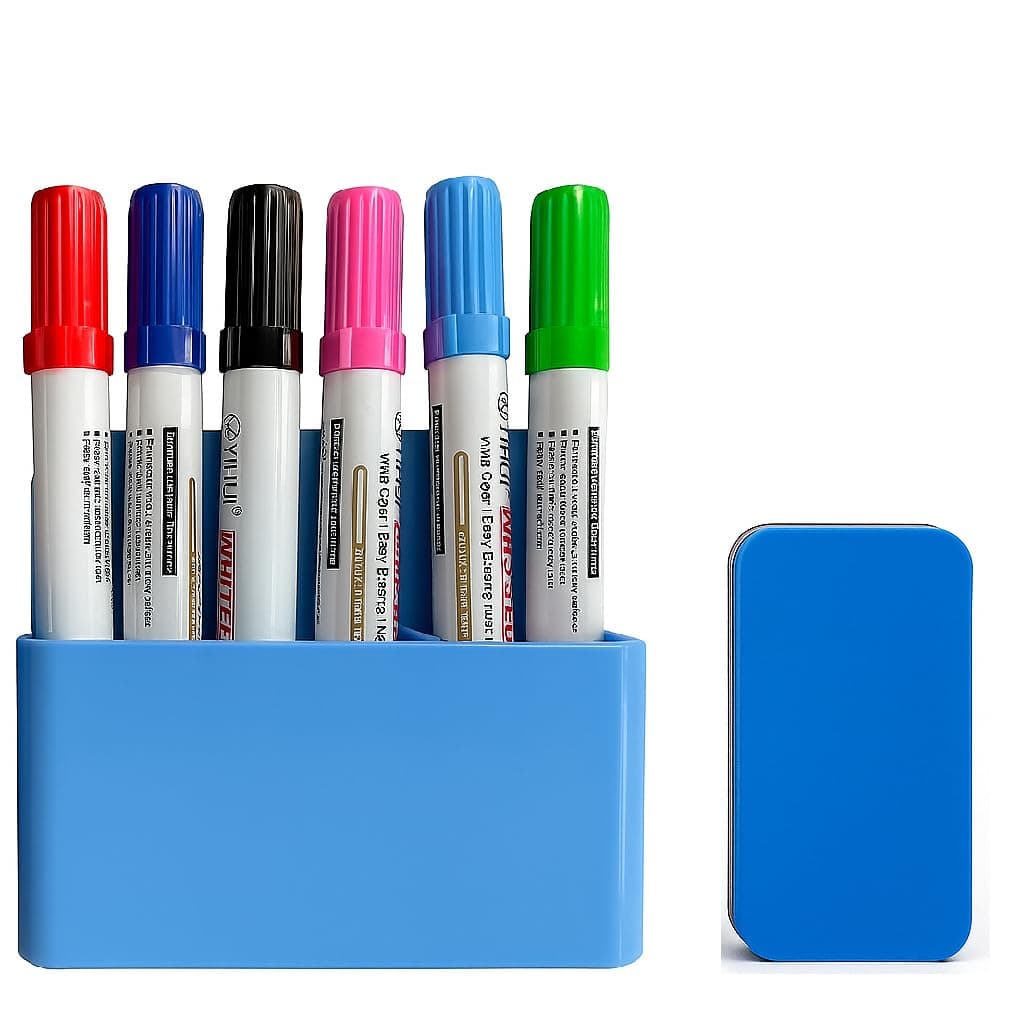Whiteboard Marker Set, 6 Stück Stifte für Büro und Schule mit Abweschbarkeit und Magnetischhalter, ideal für Office und