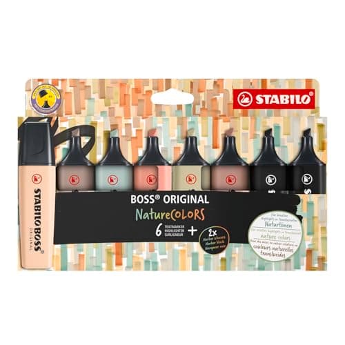 STABILO Textmarker BOSS ORIGINAL NatureCOLORS - 6er Pack - Farbige Markierer für Künstler und Designern - Dickes Marker
