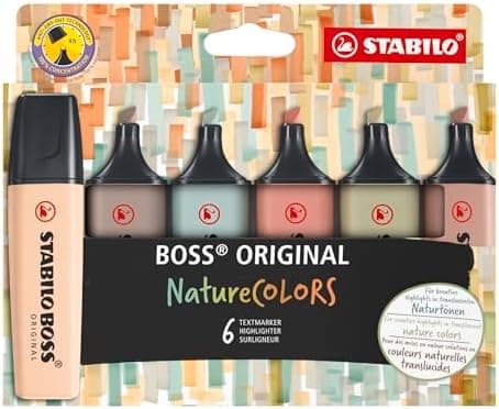 STABILO Textmarker BOSS ORIGINAL NatureCOLORS - 6er Pack - Farbige Markierer für Künstler und Designern - Dickes Marker