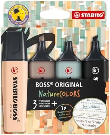 STABILO Textmarker BOSS ORIGINAL NatureCOLORS - 6er Pack - Farbige Markierer für Künstler und Designern - Dickes Marker