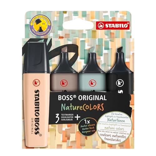 STABILO Textmarker BOSS ORIGINAL NatureCOLORS - 6er Pack - Farbige Markierer für Künstler und Designern - Dickes Marker