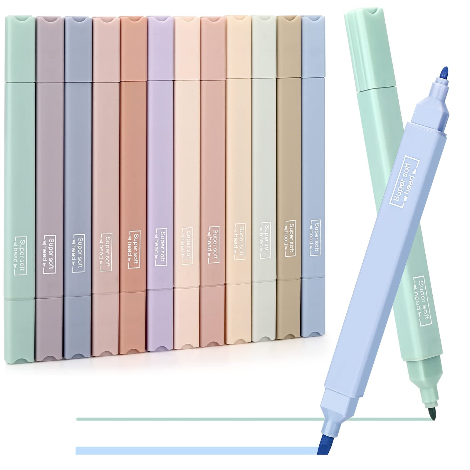 Mkitnvy Dual Tips Textmarker,12PC Ästetische Textmarker Assorted Farben Pastell Set für Journaling Bibelplaner Notizen S