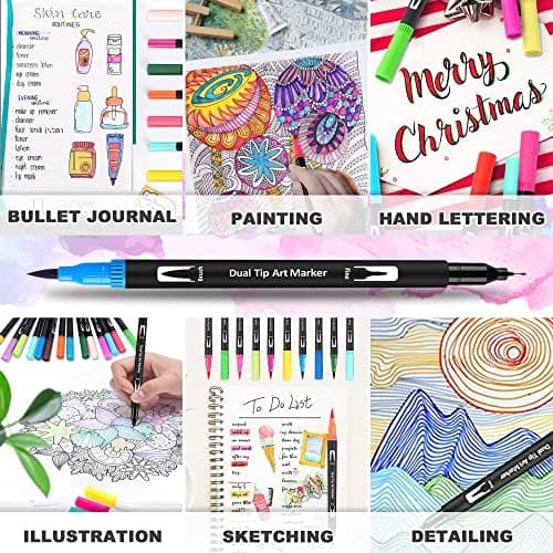 Dual Brush Pen Set Für Malbuchliebhaber - 24 Farben, Dicke und Düne Pinsel, Perfect Für Mandala Malen & Handlettering
|