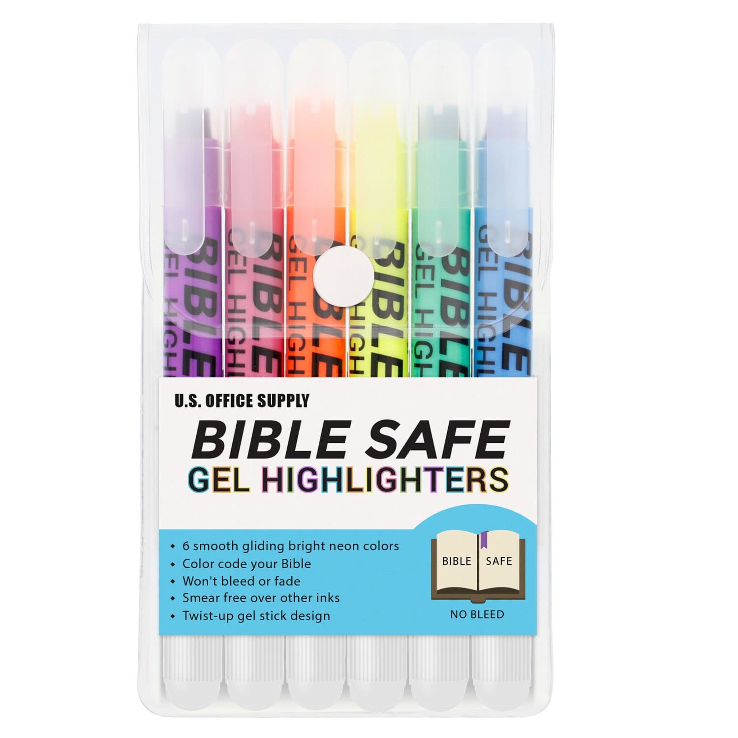U.S. Office Supply Bibelsichere Gel-Highlighter - 6 Leuchtend Neone Farben - Keine Verschmierteverfärbung oder Eintrockn