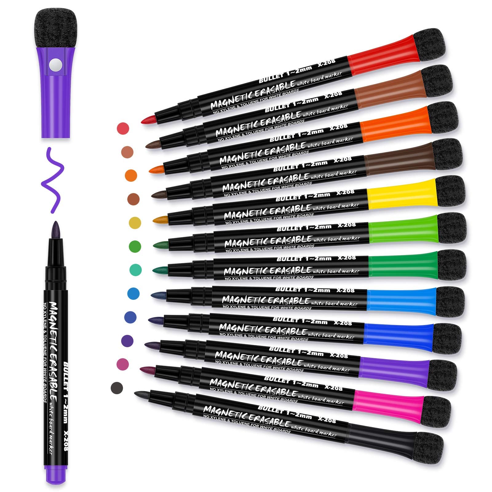 Whiteboard Marker 12 Farbe + Schwamm Magnete + Lehrer Zubehör + Schule Zuhause Büro + Abwischbare Stifte + Magnettafel