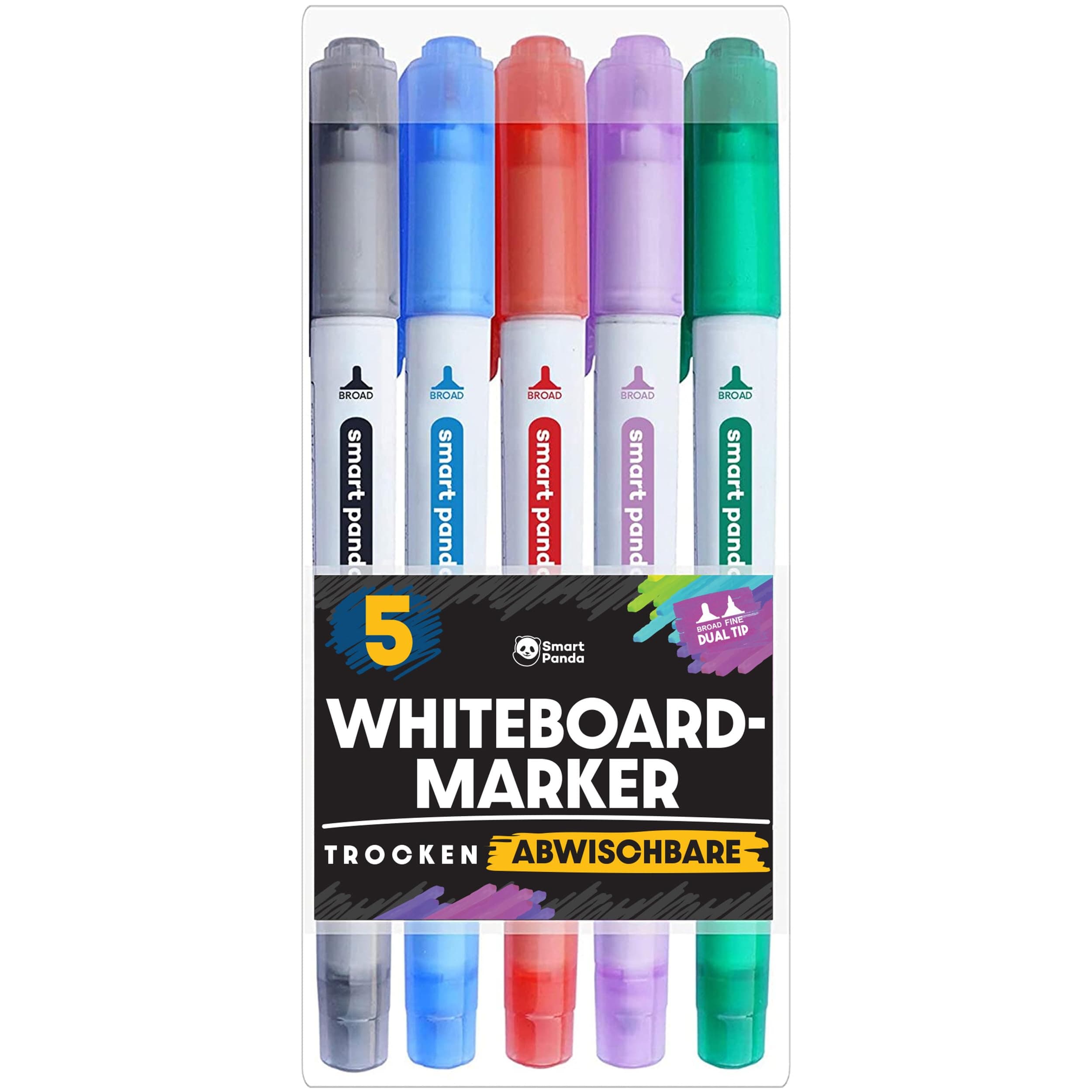 SmartPanda Whiteboard Marker – Abwischbare Stifte, Doppelspitze, Medium und Fein - Für Whiteboard, Folien, Geschäftsbesp