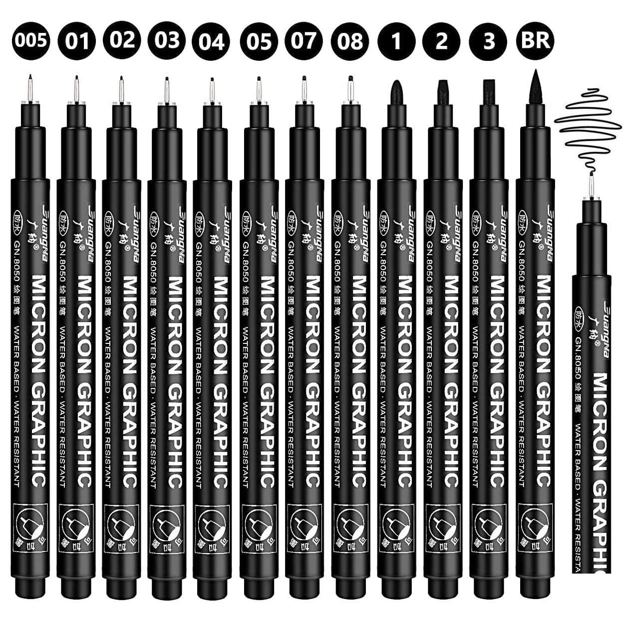 Schwarze Fineliner-Stifte Set für Künstler - 12 Stück Technische Zeichenstifte mit Mikro-Liner-Kunststifte zum Kunstskiz